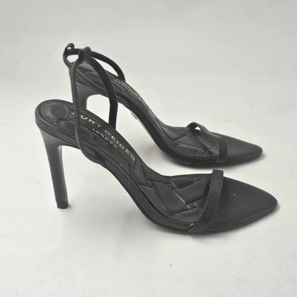 Kurt Geiger London Brixton Black Stiletto Sandals Quilted Heel Womens 6 EU36